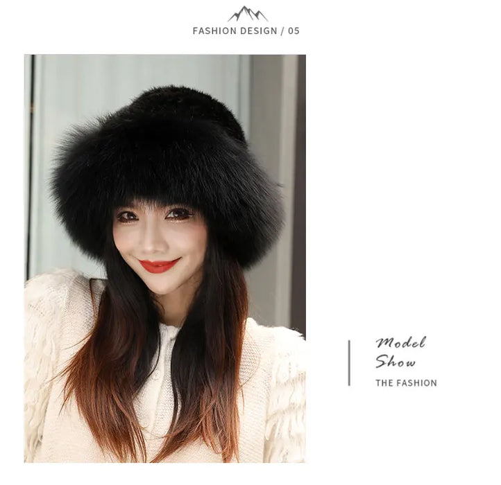 New Women Winter Luxury Knitted Real Mink Fur Bomber Hat Natural Warm Fox Fur Cap Girls Quality Soft 100% Genuine Mink Fur Hats