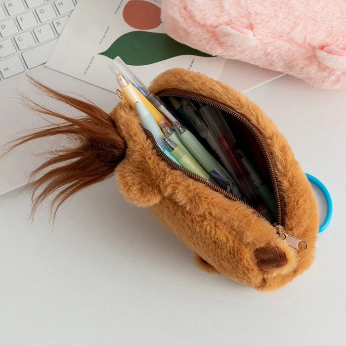 Large Capacity Pen Bag Cartoon Pencil Bag Student Capybara Plush Stationery Storage Bag Learning Stationery Supplies
