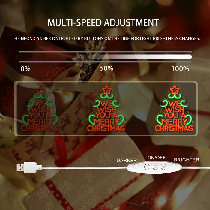 Merry Christmas Neon LED Sign Xmas Tree Shaped Room Decoraiton