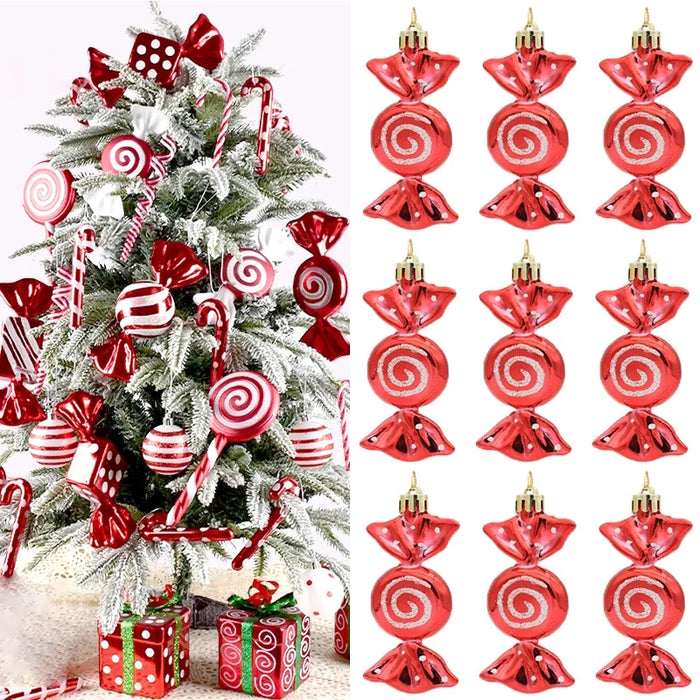 6pcs/set Christmas Candy Pendants Colorful Lollipop Cane Hanging Ornaments