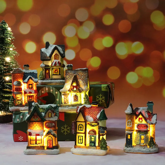 LED Christmas Decorations Resin Small House Micro