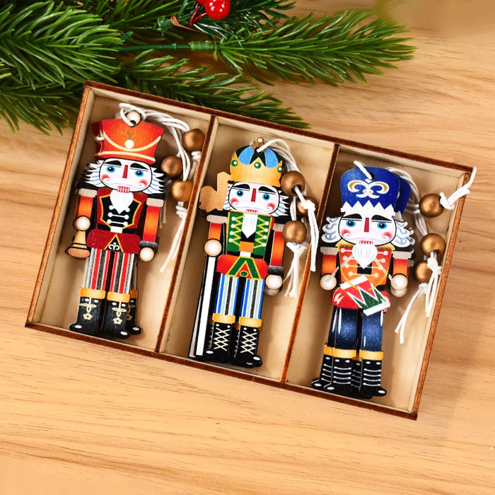 9pcs Christmas Nutcracker Soldier Wooden Pendant Xmas Tree Hanging Ornament