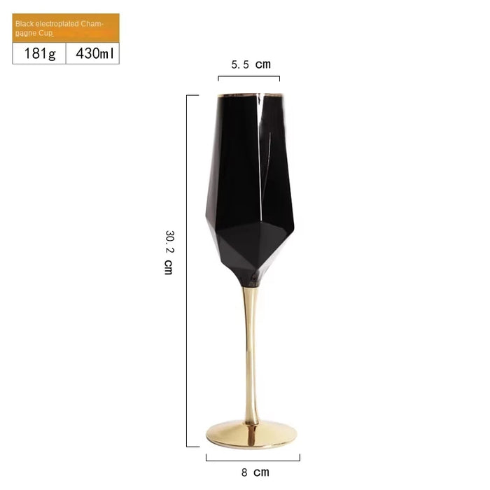 Pure Black Crystal Golden Edge Wine Glass Goblet Light Luxury Irregular Model Room Special Champagne Cup Whiskey Beer Glasses