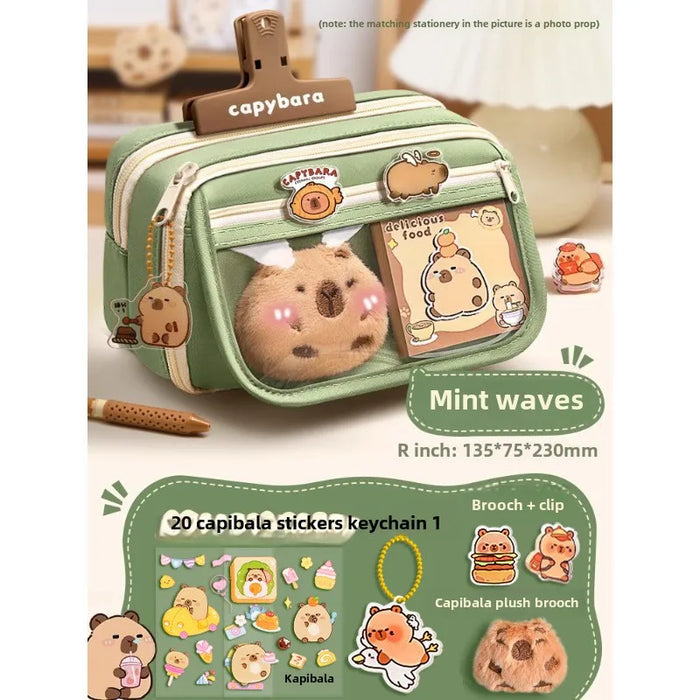 Capybara 9-layer large capacity pencil case, large capacity pencil case flip cover stationery pencil case stationery storage bag