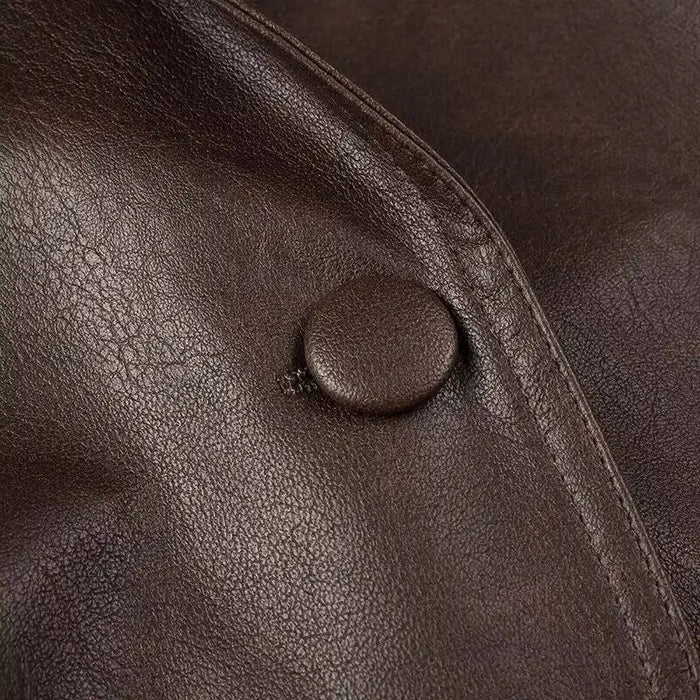Fashion Lapel Lace Up Pu Leather Jacket Long Sleeve