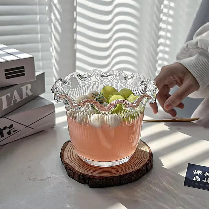 Transparent Dessert Glass Bowl Vertical Lace Fruit Salad Breakfast Bowl Syrup Dim Sum Oatmeal Bowl