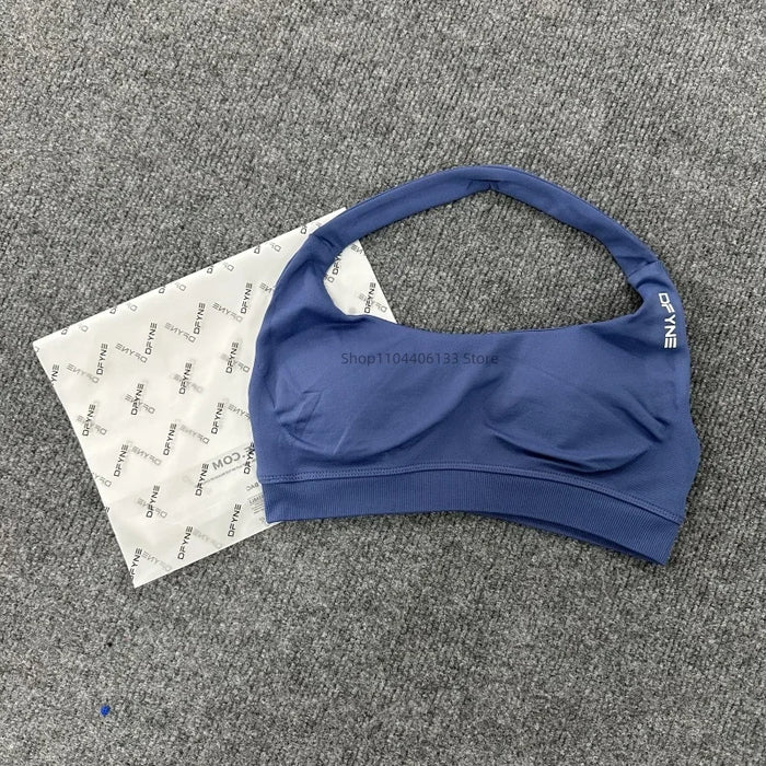 Impact Sports Bra Women Seamless Halter Neck Strap Bra with Logo Padded Open Back Yoga Top Bra Medium Support Gym Crop Top