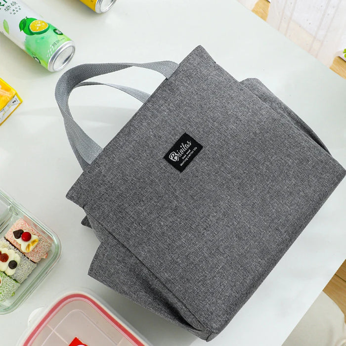 Portable Thermal Lunch Bags Tote Black Gray