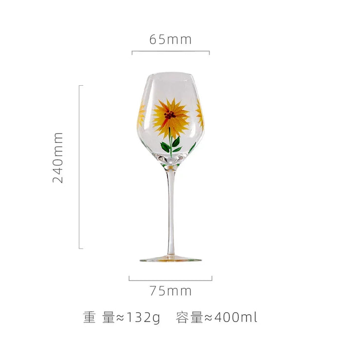 1 Piece Hand Painted Glass Goblet Cup Creative Red Wine Glasses Whisky Cup Flower Painted Stemware for Wedding Party Events