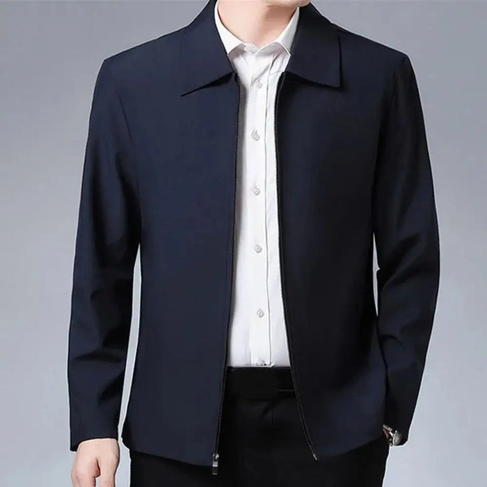 Men Jacket Elegant Mid-aged Men's Lapel with Zipper Closure