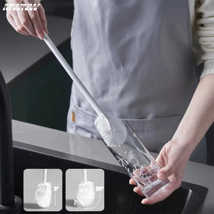 Silicone Milk Bottle Brush Cup Scrubber Glass Cleaner Long Handle Drink Bottle Clean Brush Kitchen Cleaning Tool