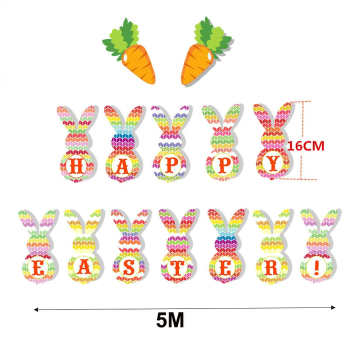 Happy Easter Banner Easter Wreath Easter Eggs Bunny Hanging Swirls Ornaments Indoor Outdoor Spring Easter Themed Party Supplies