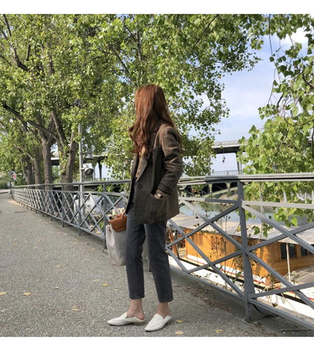 Plaid Blazer Women Jacket Korean Style Slim Long Sleeve