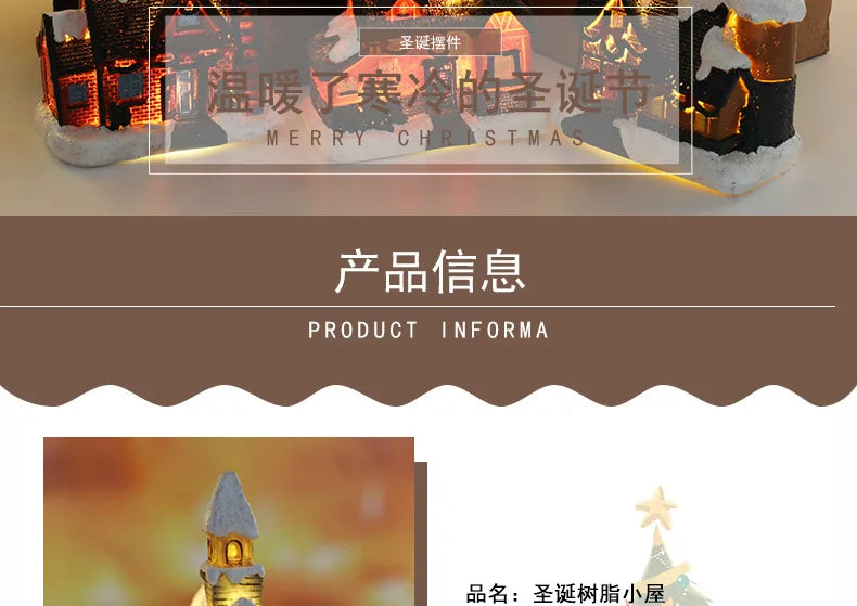 LED Christmas Decorations Resin Small House Micro