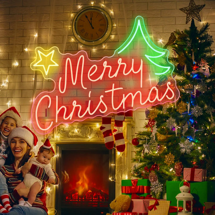 Merry Christmas Neon Sign Christmas Hat Dimmable LED Sign