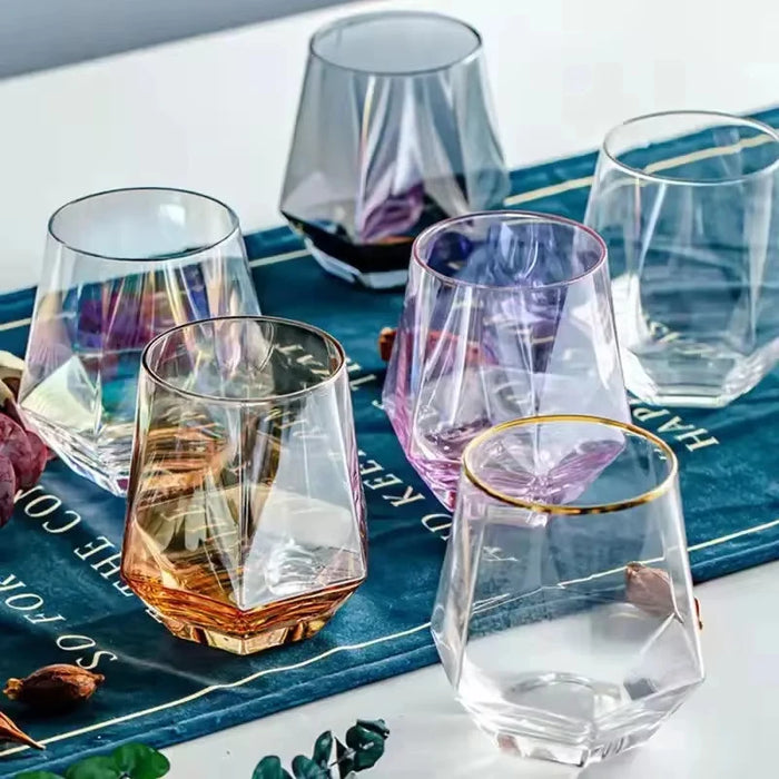 Color Heatproof Glass Net Celebrity Creative Hexagonal Crystal Glass Beautiful Milk Juice Drink Cup Family Party High Value