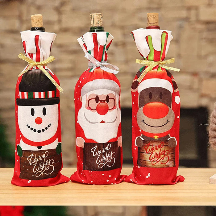 Christmas Wine Bottle Set Golden Velvet Dress Sleeve