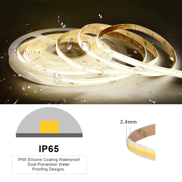 COB LED Strip Light IP65 Waterproof 480 LEDs/m