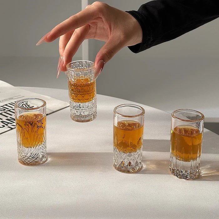 Engraved Diamond Crystal Glass Shot Glass for Whiskey Foreign Wine White Wine Bullet Glass Carved Home Household Drinkware