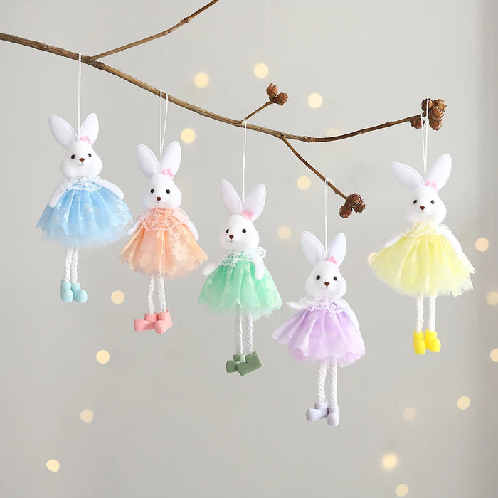 24cm Easter Flower Bunny Ornaments Pink Yellow Gauze Skirt Bunny Easter Party Decor Supplies Home Desktop Decorations Kids Gifts
