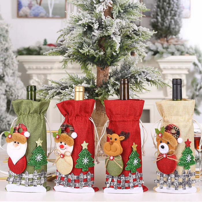 Christmas Wine Bottle Set Golden Velvet Dress Sleeve