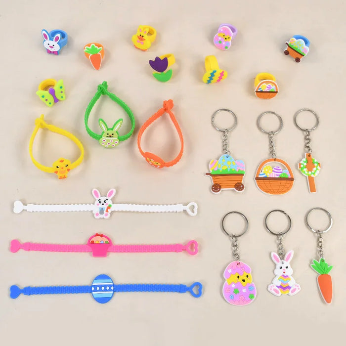Easter Kids Gift Rabbit Eggs Bracelets Silicone Ring Keychains Happy Easter Birthday Party Favors Goodie Bag Basket Filler Toys