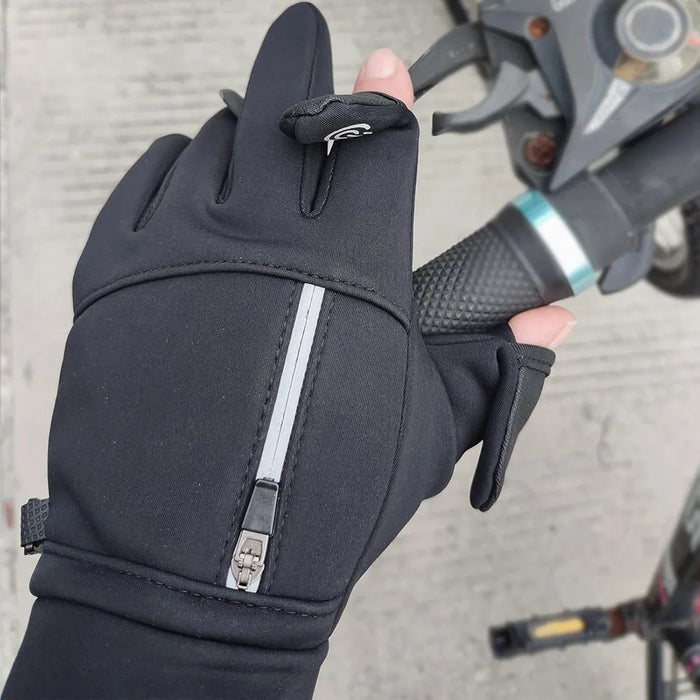 GTUBIKE New Winter Flip Open Two Finger Gloves Warm Touch Screen Gloves Outdoor Windproof Waterproof Cycling Fishing Gloves