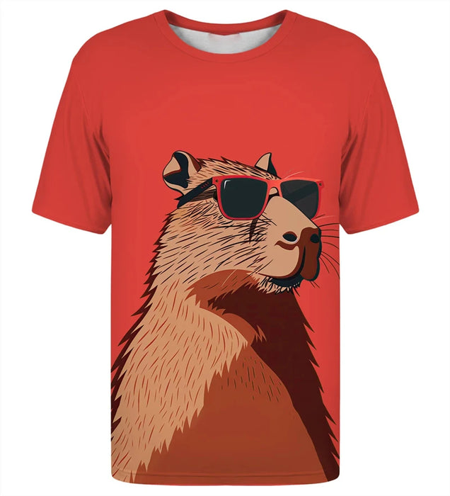 Fashion Fun Capybara Print T-shirt For Men's Clothing Soft Short Sleeve T Shirts Street Harajuku Trend Hip Hop Music Tee Top