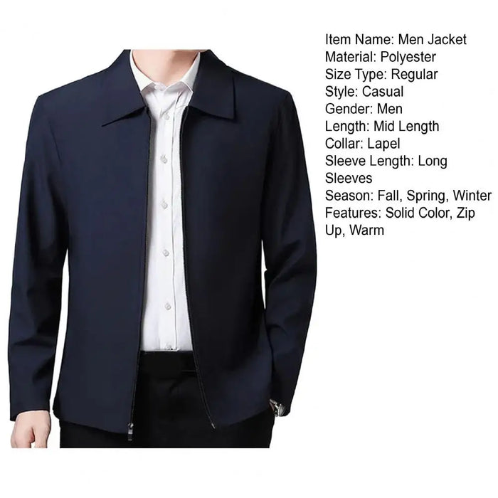 Men Jacket Elegant Mid-aged Men's Lapel with Zipper Closure