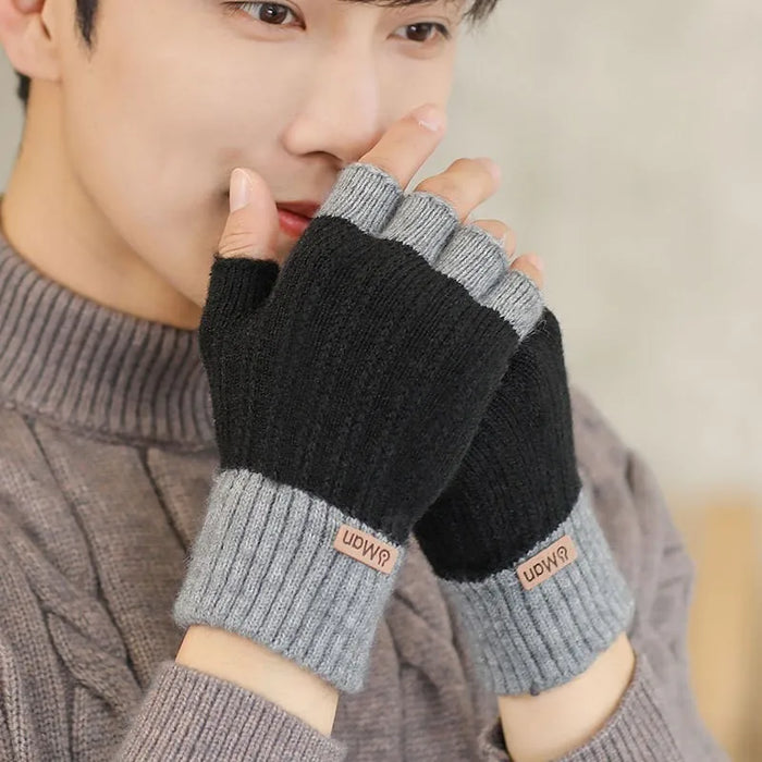 Men Winter Half Finger Knitted Elastic Gloves for Driving