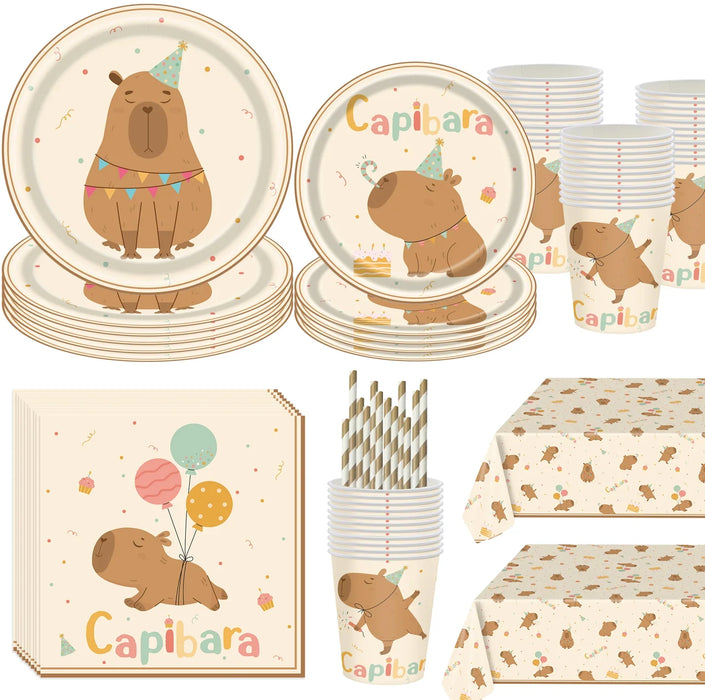 Capybara Birthday Decoration Cartoon Tableware Cups Plate Napkin Balloons Capybara Theme Birthday Party Decoration Supplies Kit