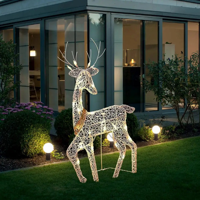 Metal Frame Reindeer Decor Glowing Christmas Deer Ornament Set with Led Lights