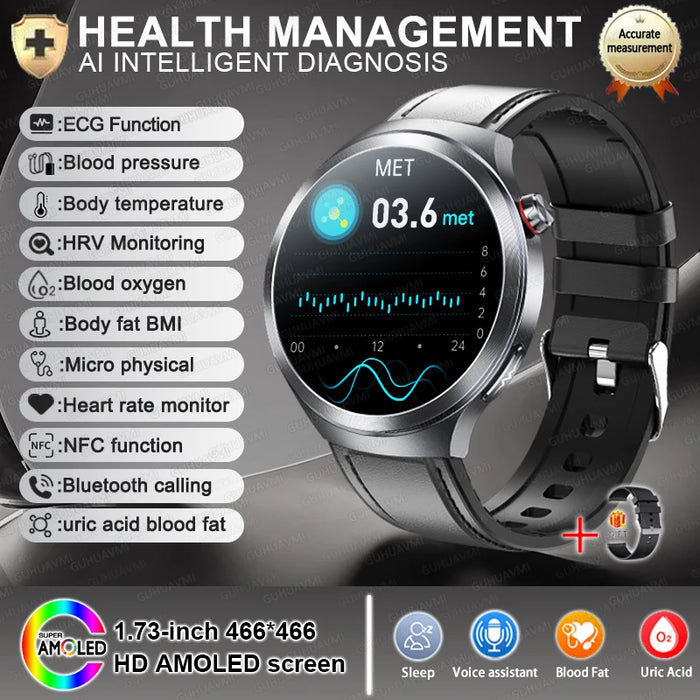 2025 New Micro Physical Examination ECG SmartWatch Blood Pressure Emotional Detection Fatigue Monitoring Smartwatch