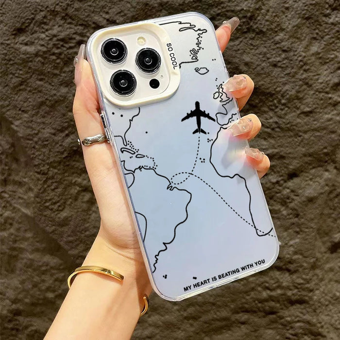 Travel-Inspired Airplane Route Design TPU Basic Case for iPhone 16 15 Pro Max 16E 14 13 12 11 XS X XR 7 8 Plus Hard Back Cover