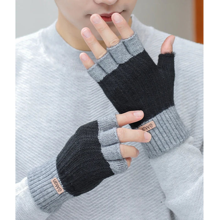Men Winter Half Finger Knitted Elastic Gloves for Driving