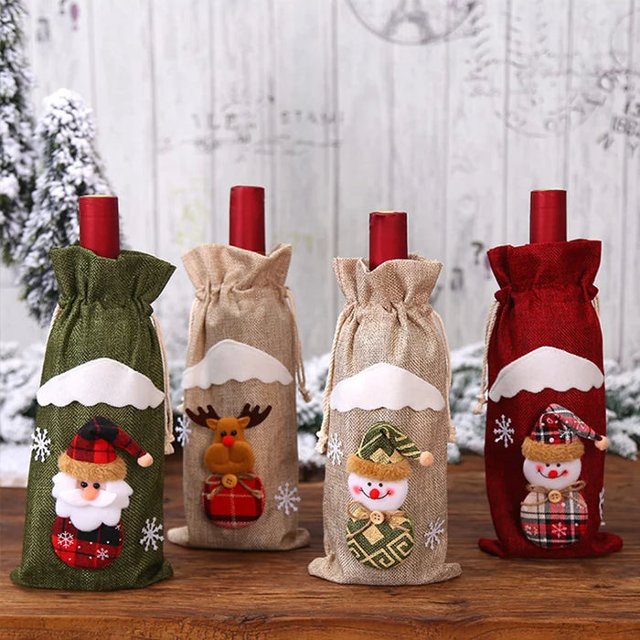 Christmas Wine Bottle Set Golden Velvet Dress Sleeve