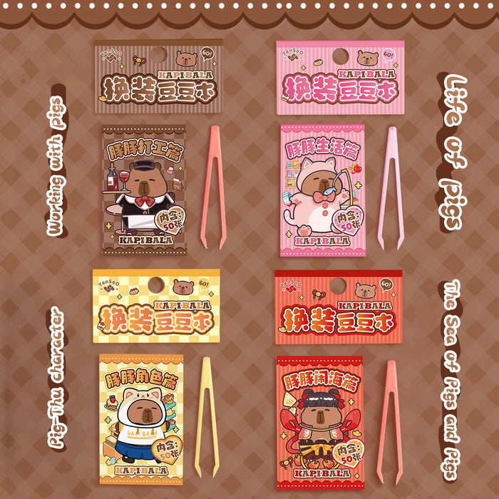 50pcs Kawaii Capybara Sticker Cute Dress-up Mini Pocket Portable Sticker Korean Stationery Children Sticker Set Cartoon Stickers