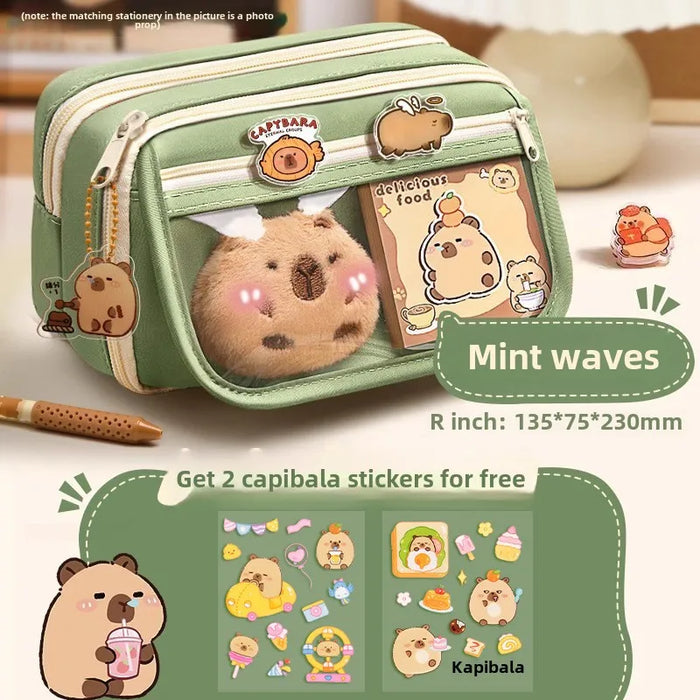 Capybara 9-layer large capacity pencil case, large capacity pencil case flip cover stationery pencil case stationery storage bag