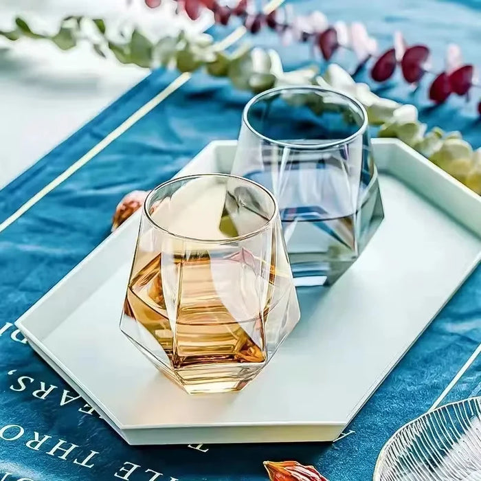 Color Heatproof Glass Net Celebrity Creative Hexagonal Crystal Glass Beautiful Milk Juice Drink Cup Family Party High Value