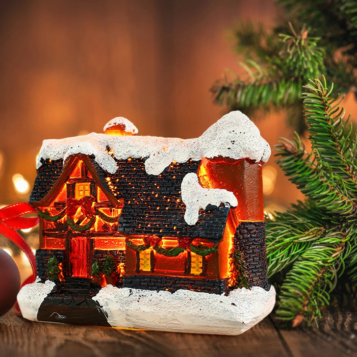 Resin Snowy Winter Town Christmas Village Figurines for Home Desktop Ornaments