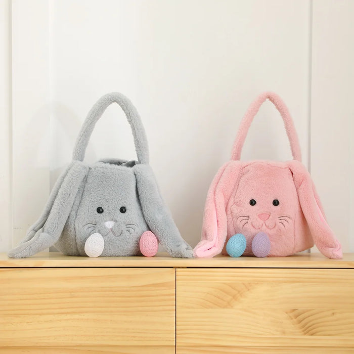 Cute Easter Basket Plush Easter Buckets With Long Ear Boys Girls Spring Egg Hunting Bags Kid Easter Tote Bags Festival Decor