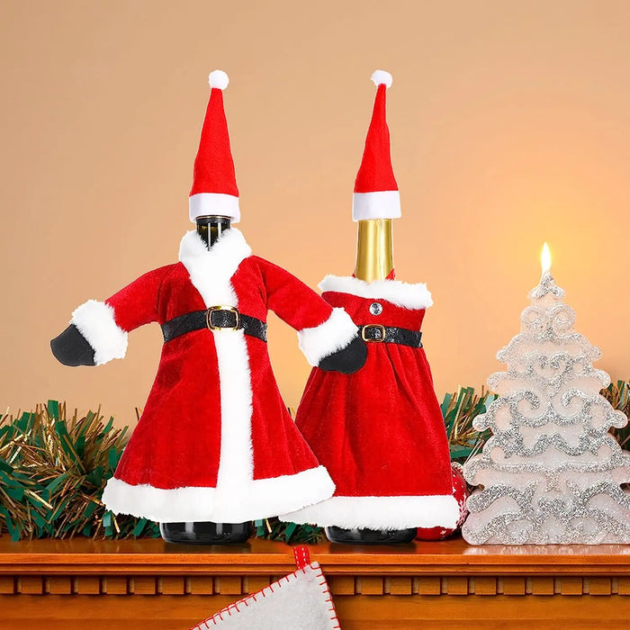 Christmas Wine Bottle Set Golden Velvet Dress Sleeve