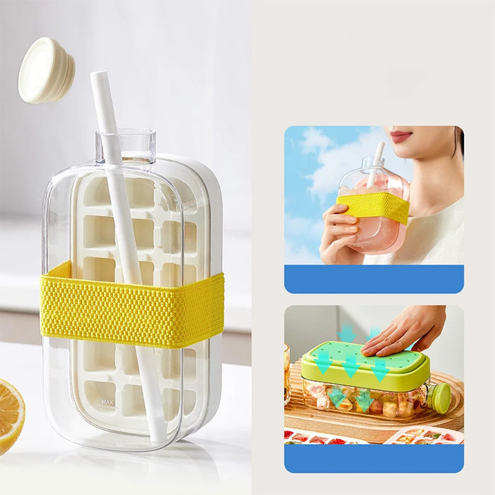 Summer Ice Cube Tray With Straw 2 in1 Ice Tray And Water Bottle For Ice Maker Silicone Ice Cube Portable Kettle Reusable Icecup