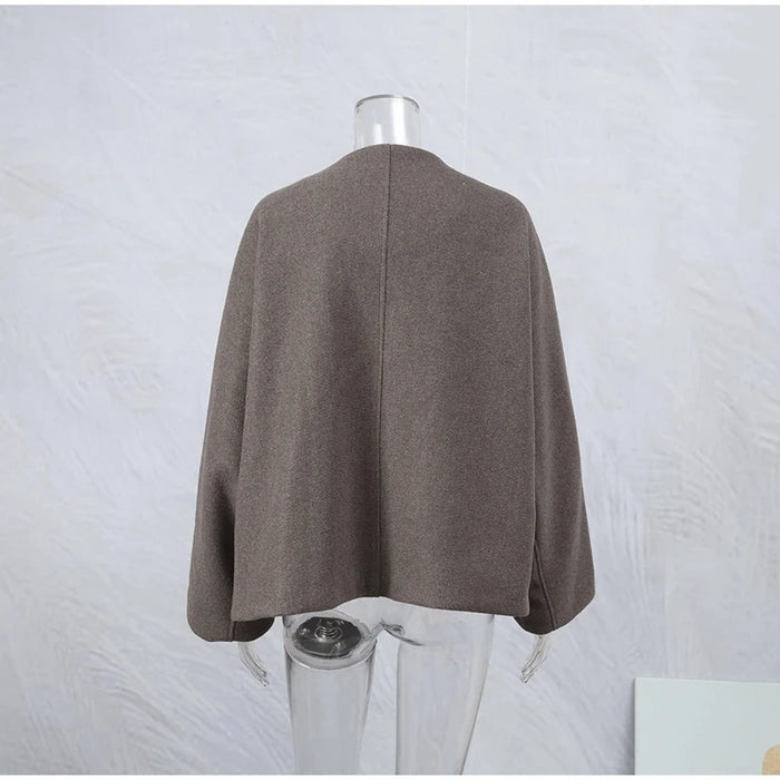 Women's Fashion V Neck Warm Coat Elegant Button Long Sleeve
