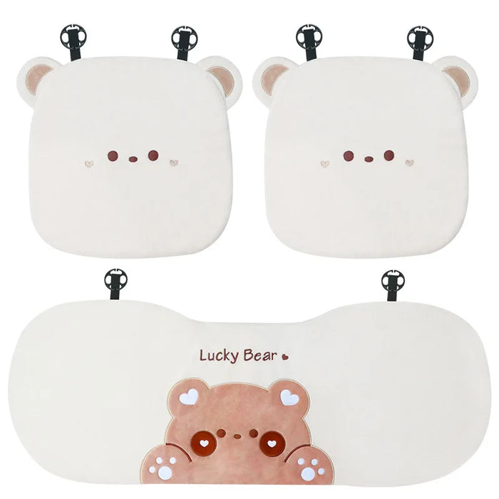 Plush Cute Cartoon Car Seat Cushion Pad Full Set Breathable Four Seasons Car Seat Cover Anti Slip Interior Accessories Universal