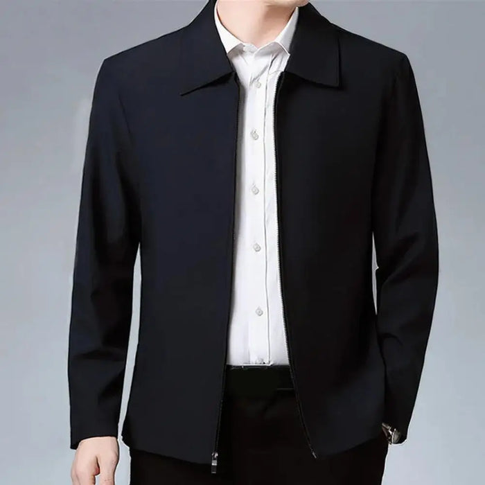 Men Jacket Elegant Mid-aged Men's Lapel with Zipper Closure