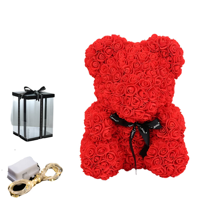 Rose Bear With Box Lights Artificial Flower Teddy Bear for Women/Girlfriend Gift Love Flower Valentine/Anniversary/Birthday Deco