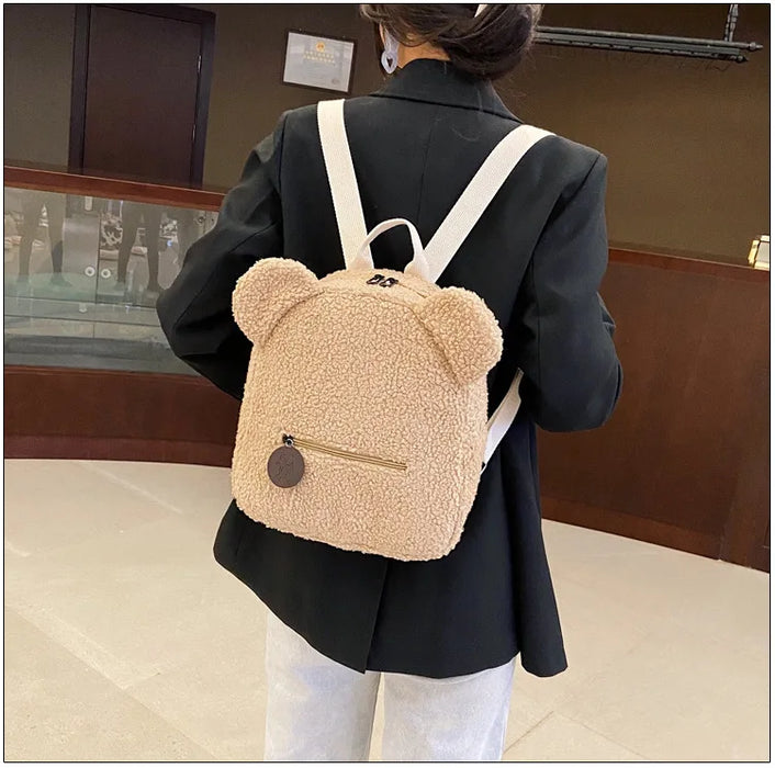 Womens Girls Cute Bear Pattern Backpack Plush