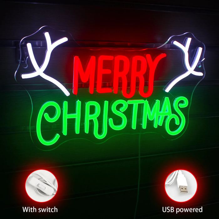 Merry Christmas Neon Sign Christmas Hat Dimmable LED Sign