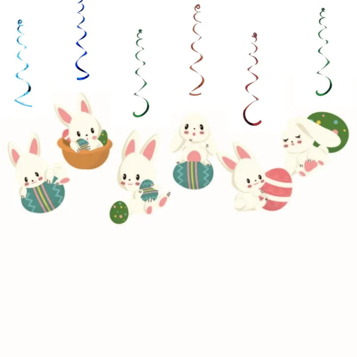 Happy Easter Banner Easter Wreath Easter Eggs Bunny Hanging Swirls Ornaments Indoor Outdoor Spring Easter Themed Party Supplies